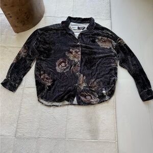 Johnny Was Black Floral Velvet Top